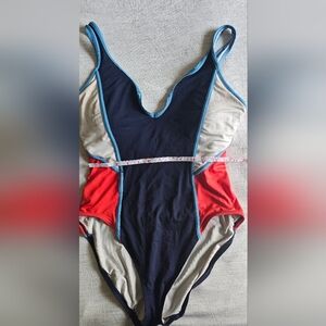 Colorblock One-Piece Swimsuit in Navy, Red & Cream